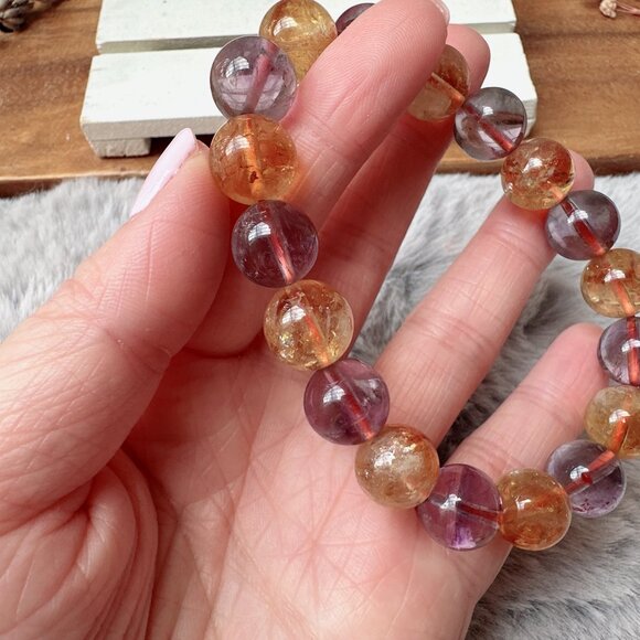 11mm Amethyst and Citrine Stretch Bracelet - Picture 4 of 7